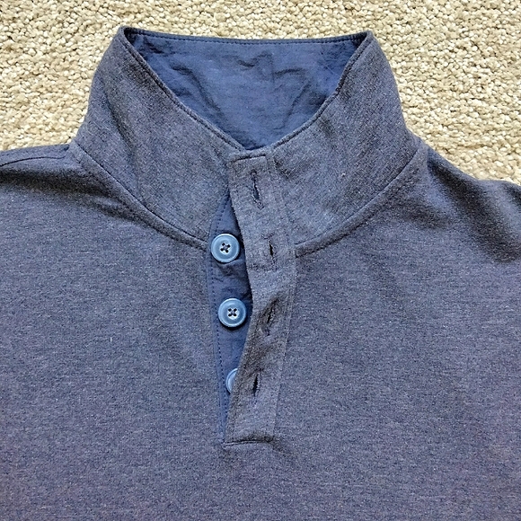 NWT M Lucky Brand Blue Button Neck French Terry Pullover Shirt NEW - Picture 5 of 10
